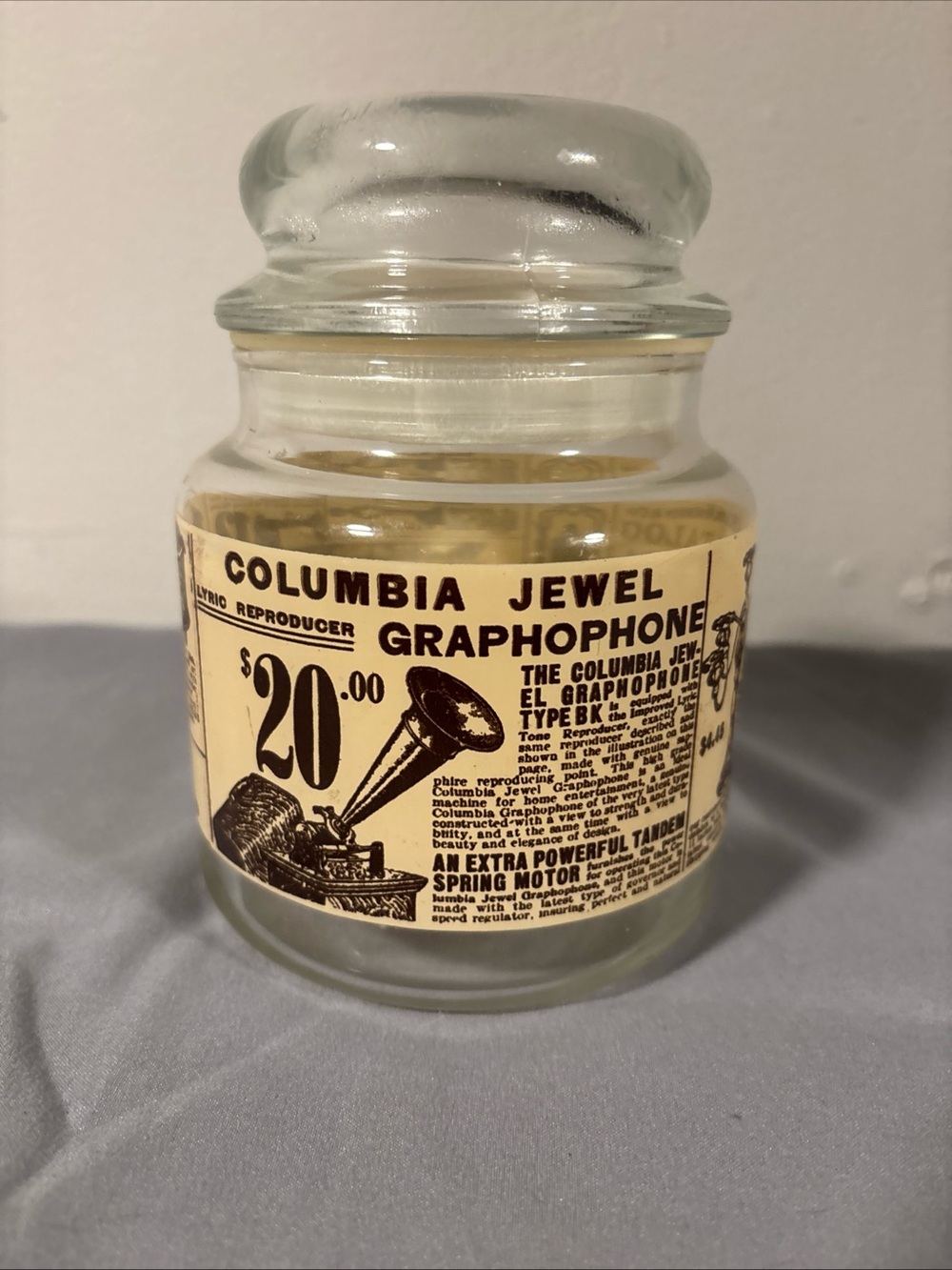 Columbia Clear Glass Jar with Cream Vintage Label